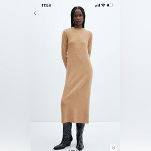 Mango Perkins Neck Knit Midi Dress Tan Size 4